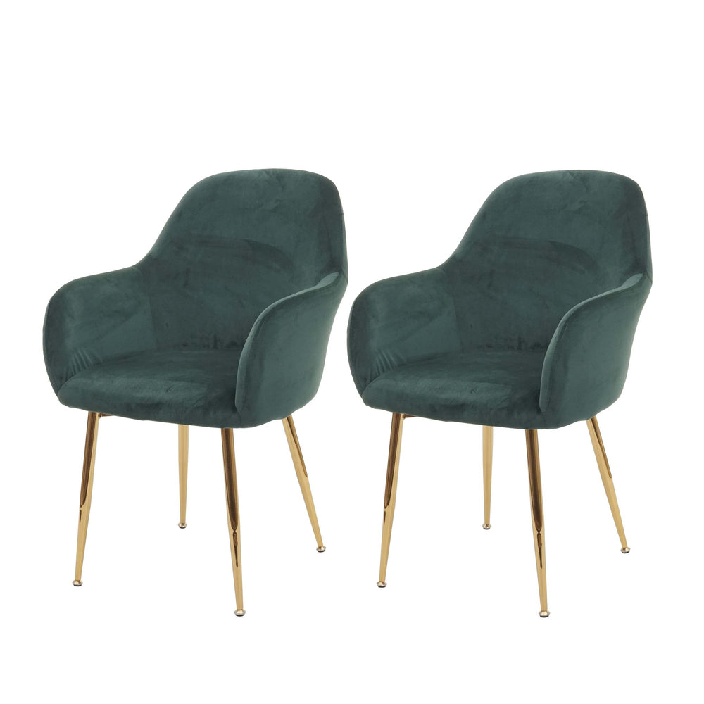 2er-Set Esszimmerstühle Retro Samt mit goldenen Beinen grün
