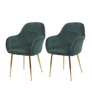 2er-Set Esszimmerstühle Retro Samt mit goldenen Beinen grün