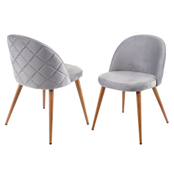 2er-Set Retro Esszimmerstühle Samt 50er Jahre Design hellgrau