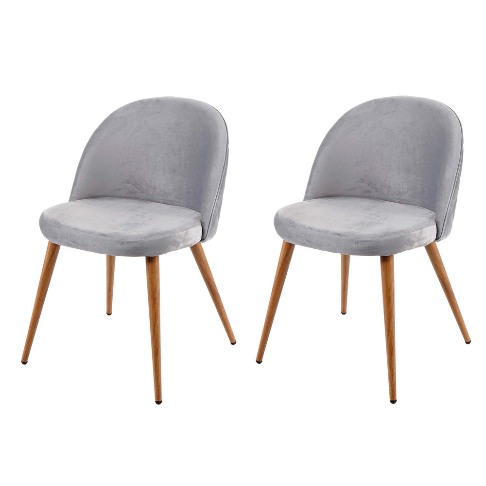 2er-Set Retro Esszimmerstühle Samt 50er Jahre Design hellgrau