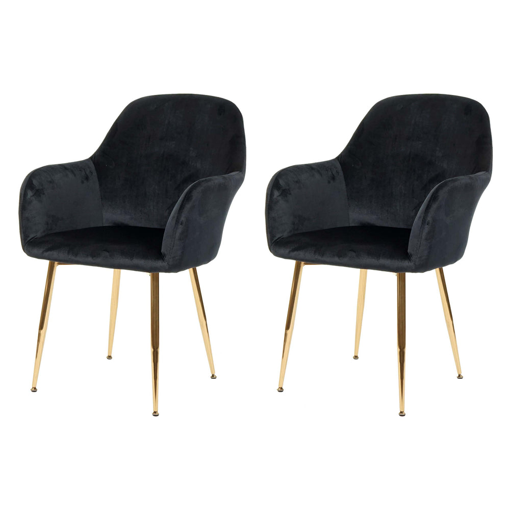2er-Set Stühle Retro Design Samt goldene Beine schwarz