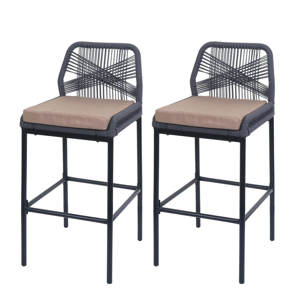 2er-Set Outdoor Rope-Barhocker Metall mit taupe Kissen anthrazit
