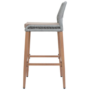 2er-Set Outdoor Rope-Barhocker Metall Holz-Optik hellgrau taupe