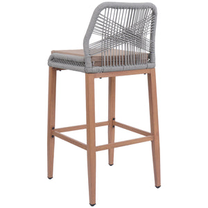 2er-Set Outdoor Rope-Barhocker Metall Holz-Optik hellgrau taupe