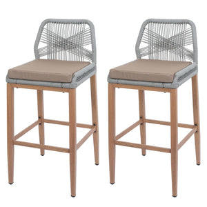 2er-Set Outdoor Rope-Barhocker Metall Holz-Optik hellgrau taupe