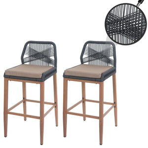 2er-Set Outdoor Rope-Barhocker Seilgeflecht Kissen taupe anthrazit
