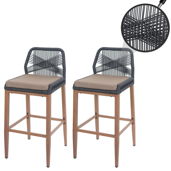 2er-Set Outdoor Rope-Barhocker Seilgeflecht Kissen taupe anthrazit
