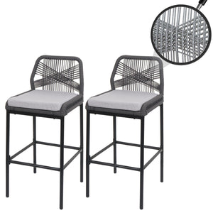 2er-Set Rope-Barhocker Outdoor Seilgeflecht Kissen hellgrau