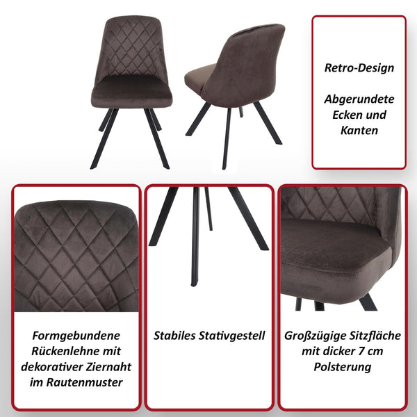 2er-Set Esszimmerstühle Samt mit Metallgestell dunkelbraun