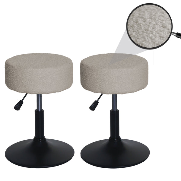 2er-Set Sitzhocker Schminkhocker höhenverstellbar drehbar Bouclé beige