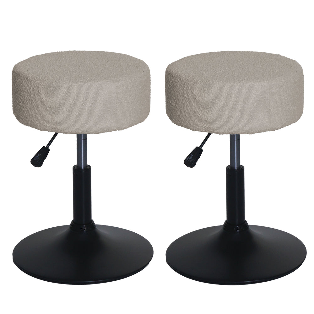 2er-Set Sitzhocker Schminkhocker höhenverstellbar drehbar Bouclé beige