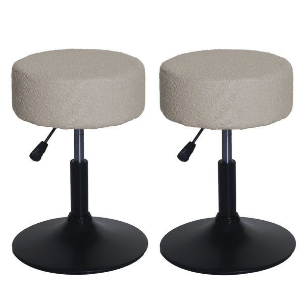 2er-Set Sitzhocker Schminkhocker höhenverstellbar drehbar Bouclé beige