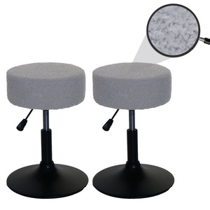 2er-Set Sitzhocker Schminkhocker höhenverstellbar drehbar Bouclé grau