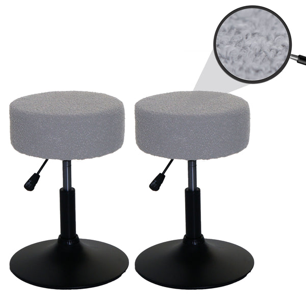 2er-Set Sitzhocker Schminkhocker höhenverstellbar drehbar Bouclé grau