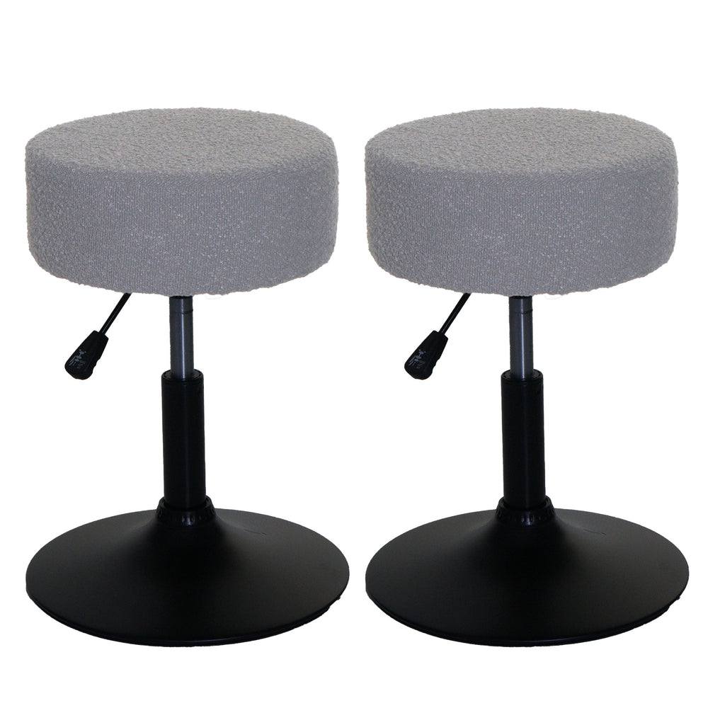 2er-Set Sitzhocker Schminkhocker höhenverstellbar drehbar Bouclé grau