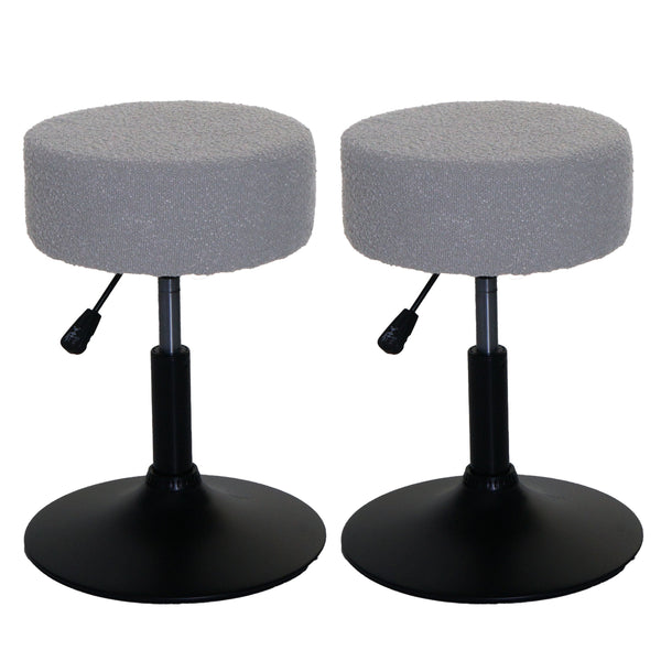 2er-Set Sitzhocker Schminkhocker höhenverstellbar drehbar Bouclé grau