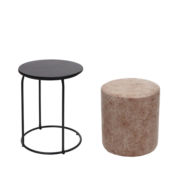 2er-Set Sitzhocker & Beistelltisch MDF Metall Kunstleder braun