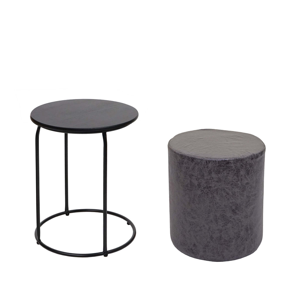 2er-Set Sitzhocker & Beistelltisch Kunstleder schwarz