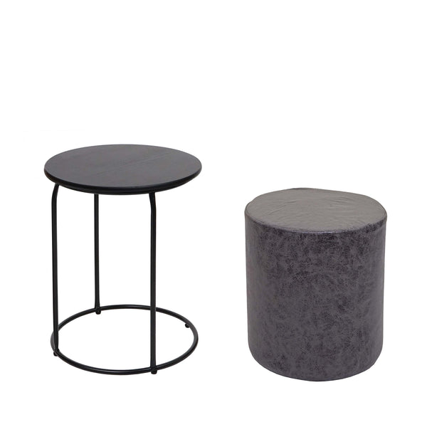2er-Set Sitzhocker & Beistelltisch Kunstleder schwarz