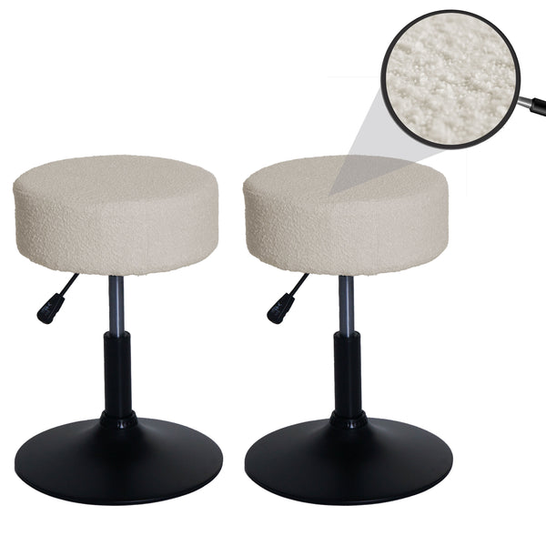 2er-Set Sitzhocker Bouclé höhenverstellbar drehbar creme-weiss