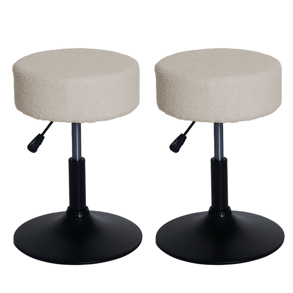 2er-Set Sitzhocker Bouclé höhenverstellbar drehbar creme-weiss