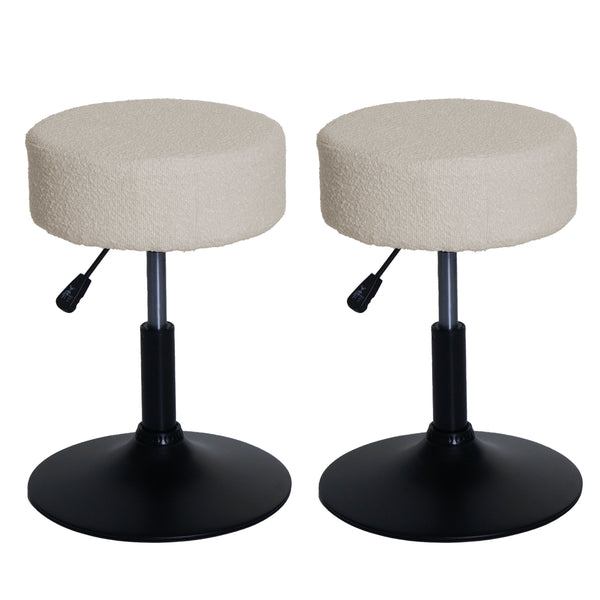 2er-Set Sitzhocker Bouclé höhenverstellbar drehbar creme-weiss