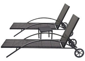 2er-Set Sonnenliegen Poly-Rattan mit creme-beigen Kissen schwarz
