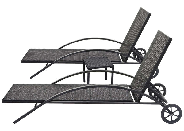 2er-Set Sonnenliegen Poly-Rattan mit creme-beigen Kissen schwarz