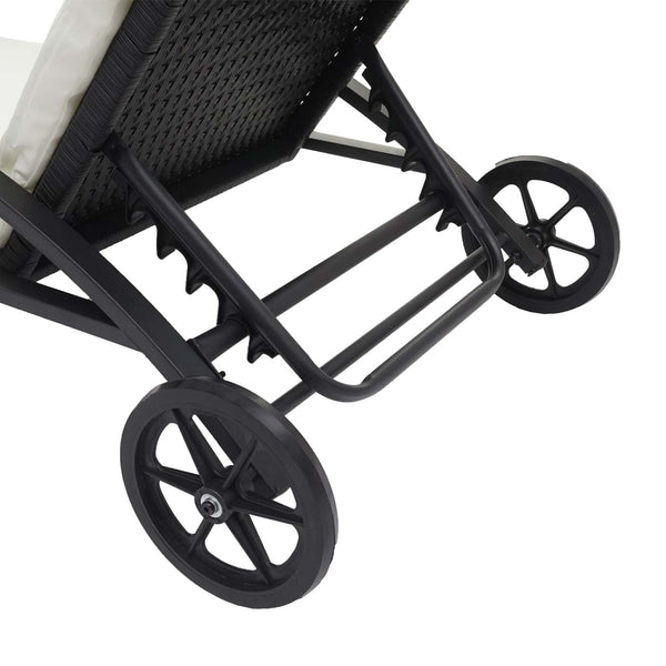 2er-Set Sonnenliegen Poly-Rattan mit creme-beigen Kissen schwarz