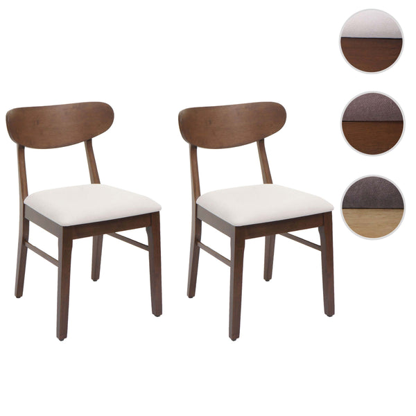 2er-Set Esszimmerstühle Stoff Massivholz dunkles Gestell creme
