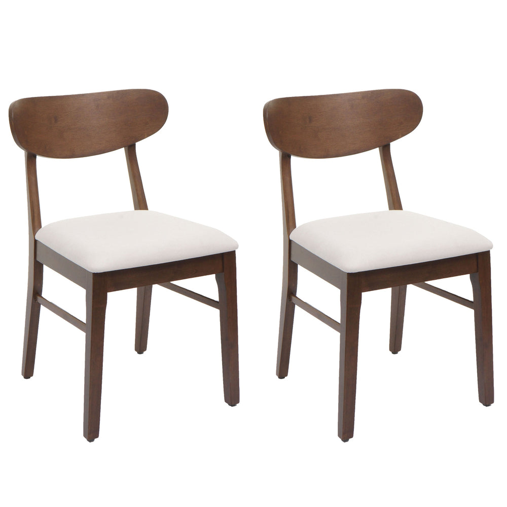 2er-Set Esszimmerstühle Stoff Massivholz dunkles Gestell creme