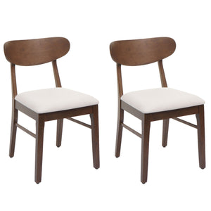 2er-Set Esszimmerstühle Stoff Massivholz dunkles Gestell creme