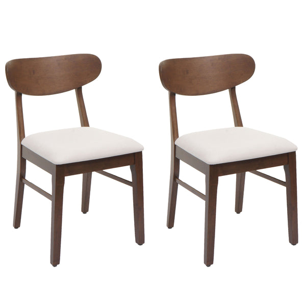 2er-Set Esszimmerstühle Stoff Massivholz dunkles Gestell creme
