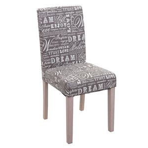 2er-Set Esszimmerstühle Textil Schriftzug Eichenholz-Beine grau