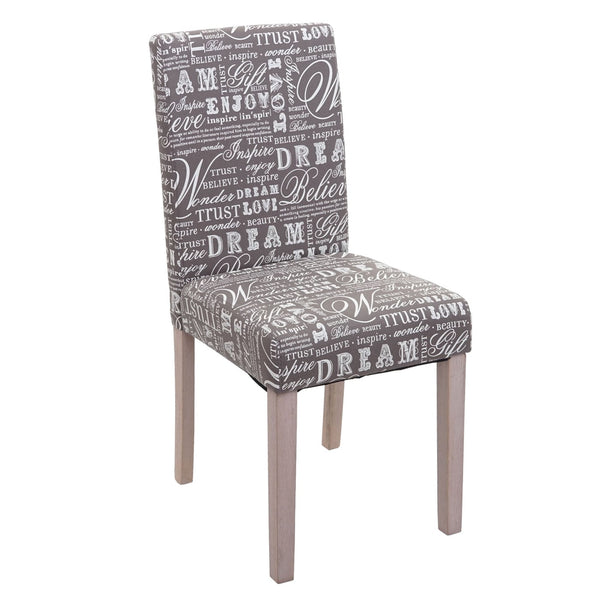 2er-Set Esszimmerstühle Textil Schriftzug Eichenholz-Beine grau