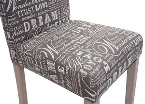 2er-Set Esszimmerstühle Textil Schriftzug Eichenholz-Beine grau