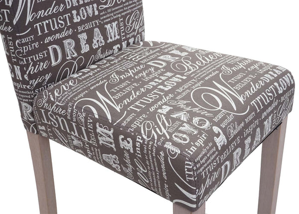 2er-Set Esszimmerstühle Textil Schriftzug Eichenholz-Beine grau