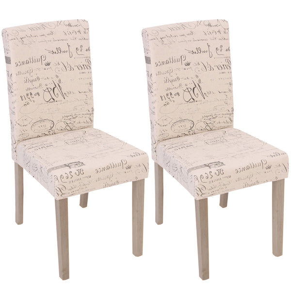 2er-Set Esszimmerstühle Textil Beine Eiche mit Schriftzug creme