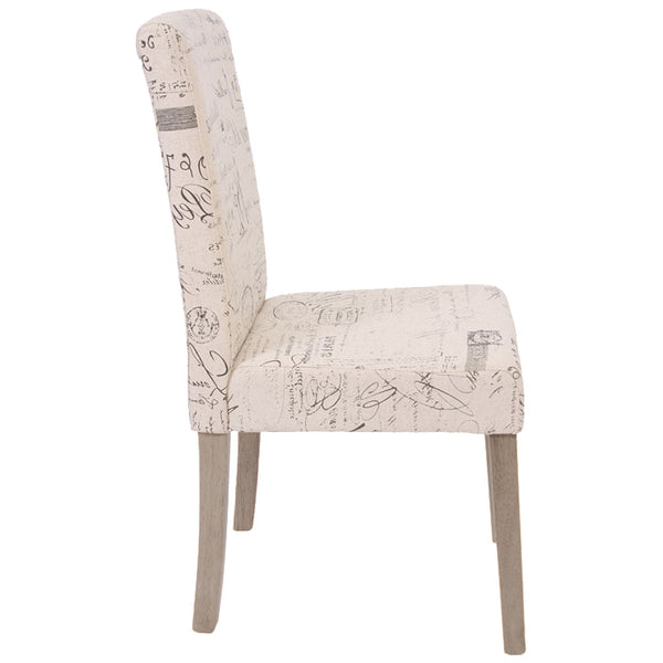 2er-Set Esszimmerstühle Textil Beine Eiche mit Schriftzug creme