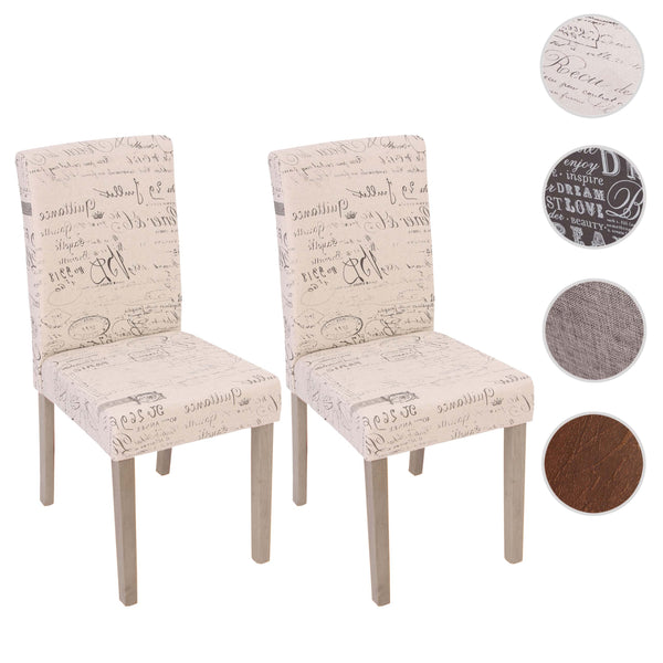 2er-Set Esszimmerstühle Textil Beine Eiche mit Schriftzug creme
