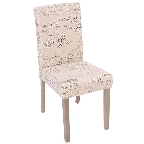 2er-Set Esszimmerstühle Textil Beine Eiche mit Schriftzug creme