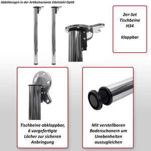 2er-Set klappbare Tischbeine Edelstahl-Optik für Schreibtisch 72cm