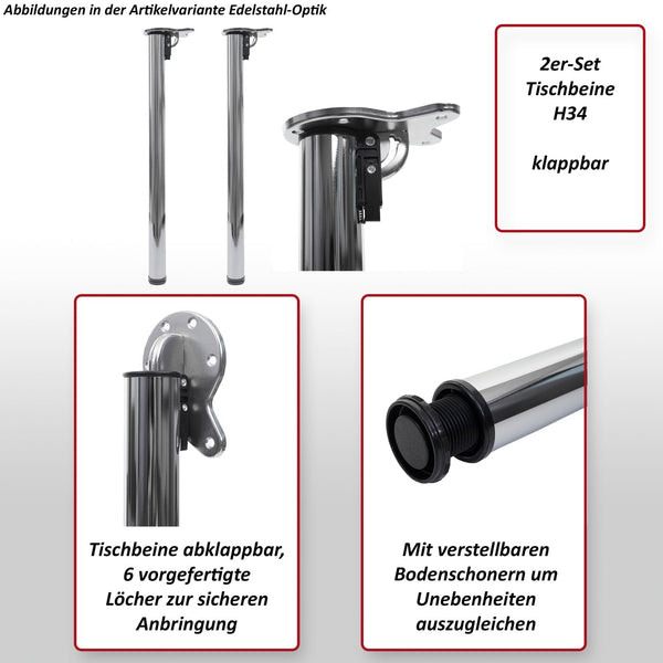 2er-Set klappbare Tischbeine Edelstahl-Optik für Schreibtisch 72cm