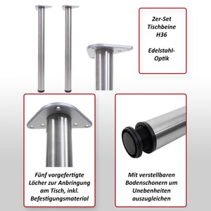 2er-Set Tischbeine Edelstahl-Optik für Schreibtisch & Esstisch 73cm