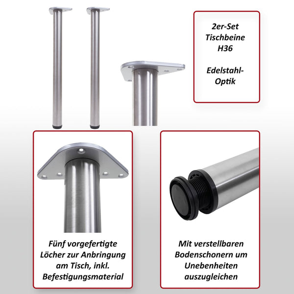 2er-Set Tischbeine Edelstahl-Optik für Schreibtisch & Esstisch 73cm