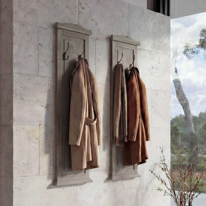 2er-Set Wandgarderobe Holz shabby mit Wandhaken grau-braun
