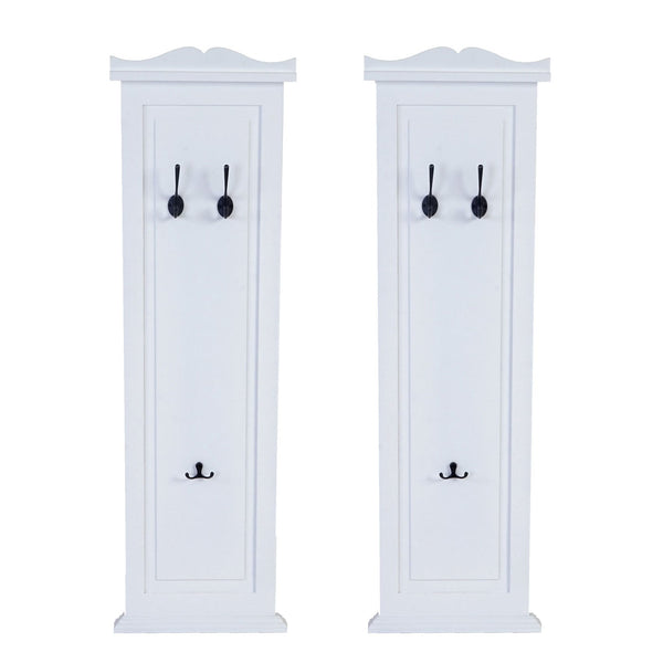 2er-Set Wandgarderobe Holz lackiert mit Wandhaken weiss