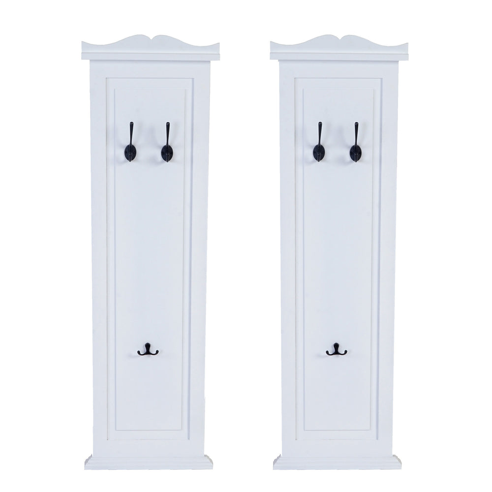 2er-Set Wandgarderobe Holz lackiert mit Wandhaken weiss