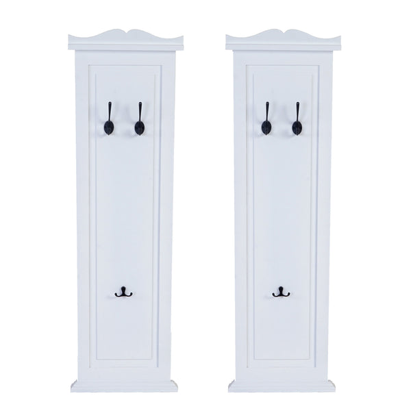 2er-Set Wandgarderobe Holz lackiert mit Wandhaken weiss
