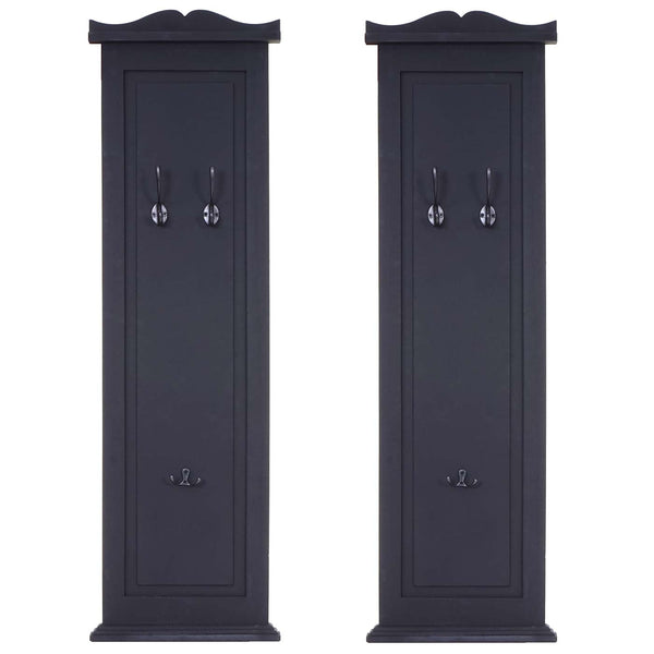 2er-Set Wandgarderobe mit Holzhaken lackiert dunkelgrau
